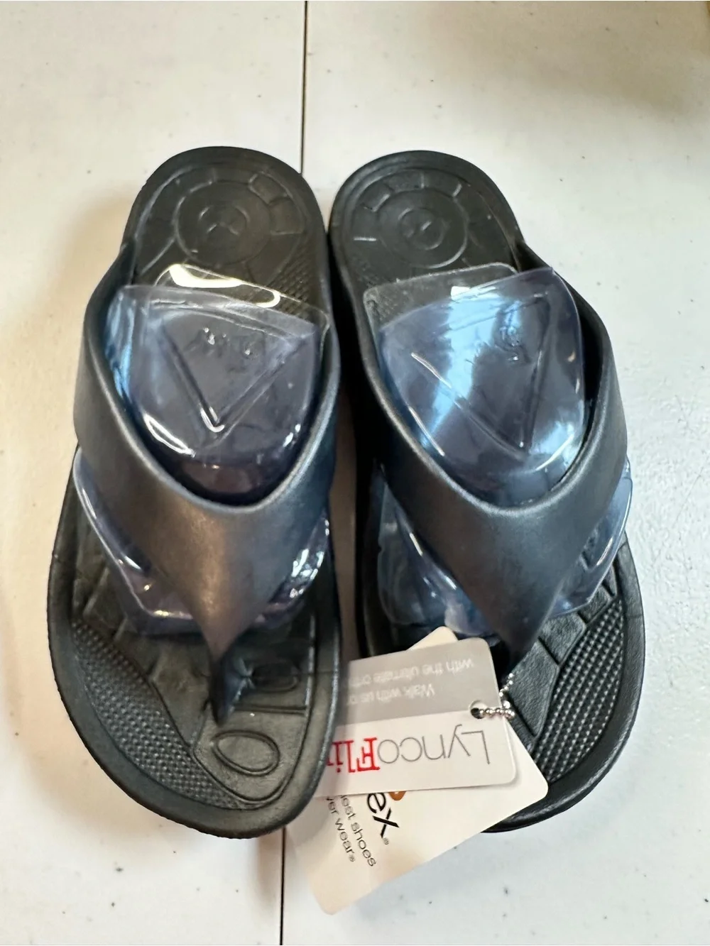 NWOB LyncoFlips Women’s Shimmer Black Flip Flops Orthotic Comfort - Size 5